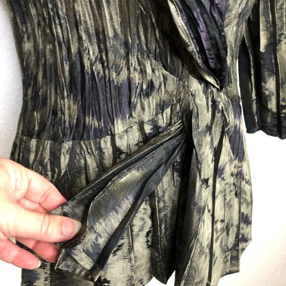 Babette San Francisco gray taupe black metallic twisted front top size Small - Picture 8 of 14